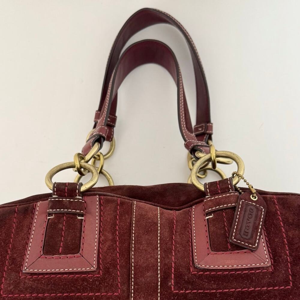 Coach Suede Vintage Mia Soho Satchel Bag with Leather Trim Red Burgundy F10061 - Picture 4 of 16